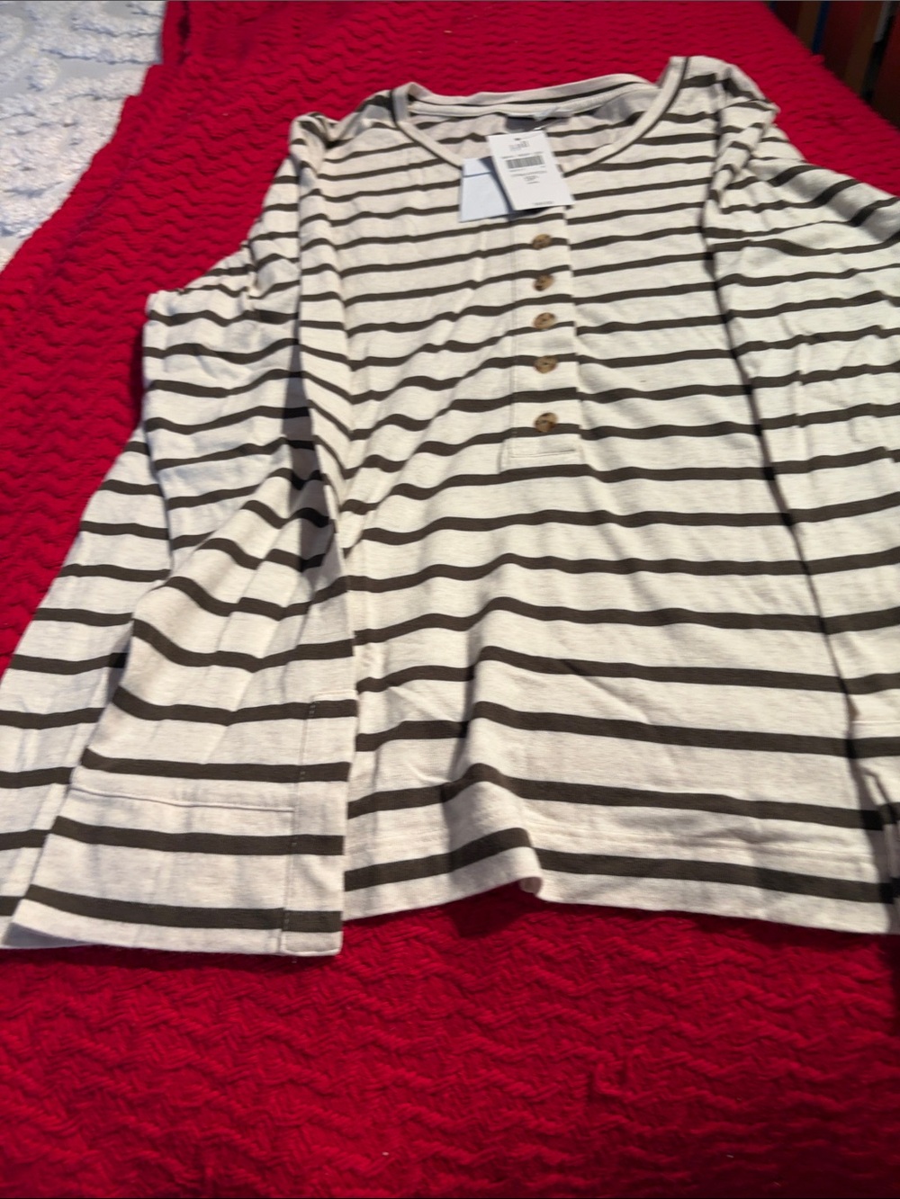 J. Jill Black & Cream Striped Long-Sleeve Henley